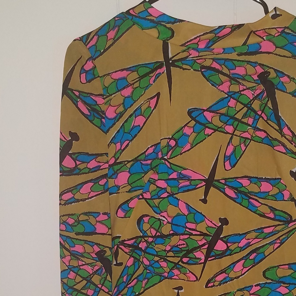 Vintage mustard yellow dragonfly dress